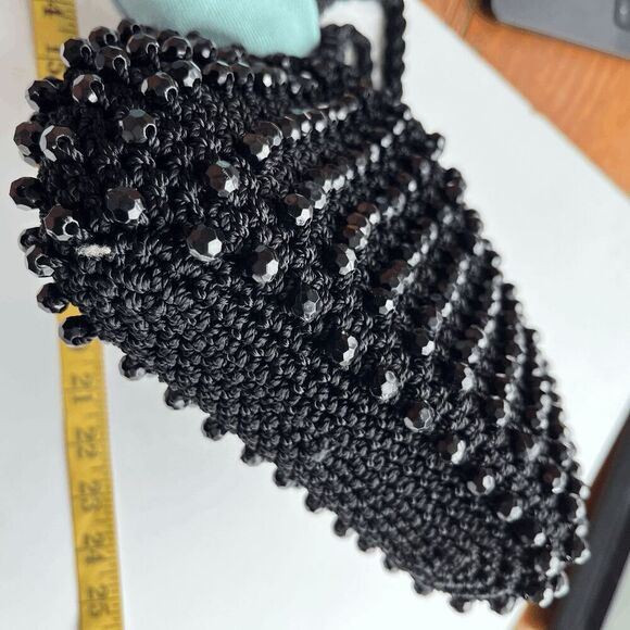 1950s Vintage Italian Black Beaded Crochet Handbag Ritten Exclusive - Picture 8 of 9